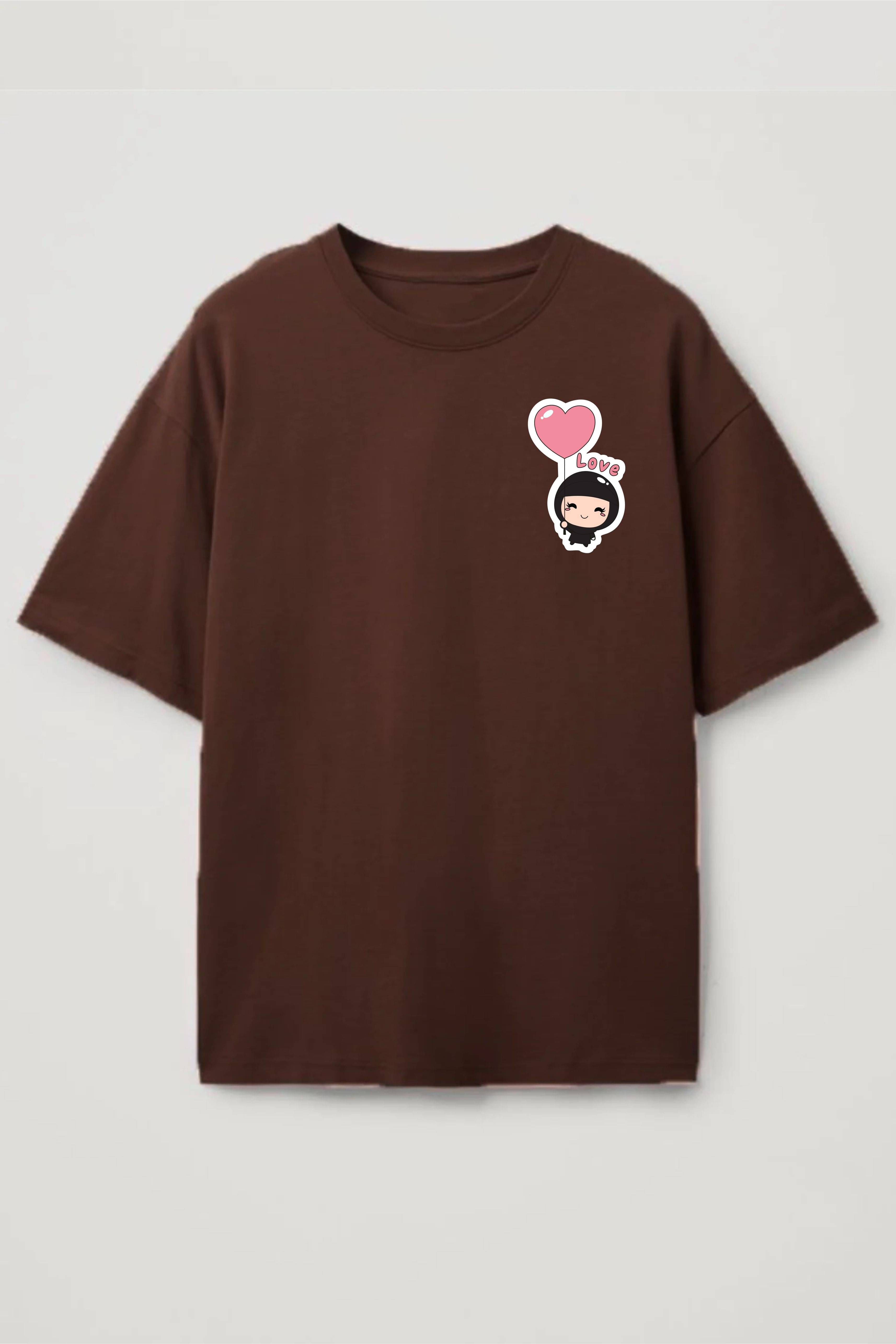     			MYARA Women Cotton Printed Oversized Fit Round Neck T-Shirt ( Brown )