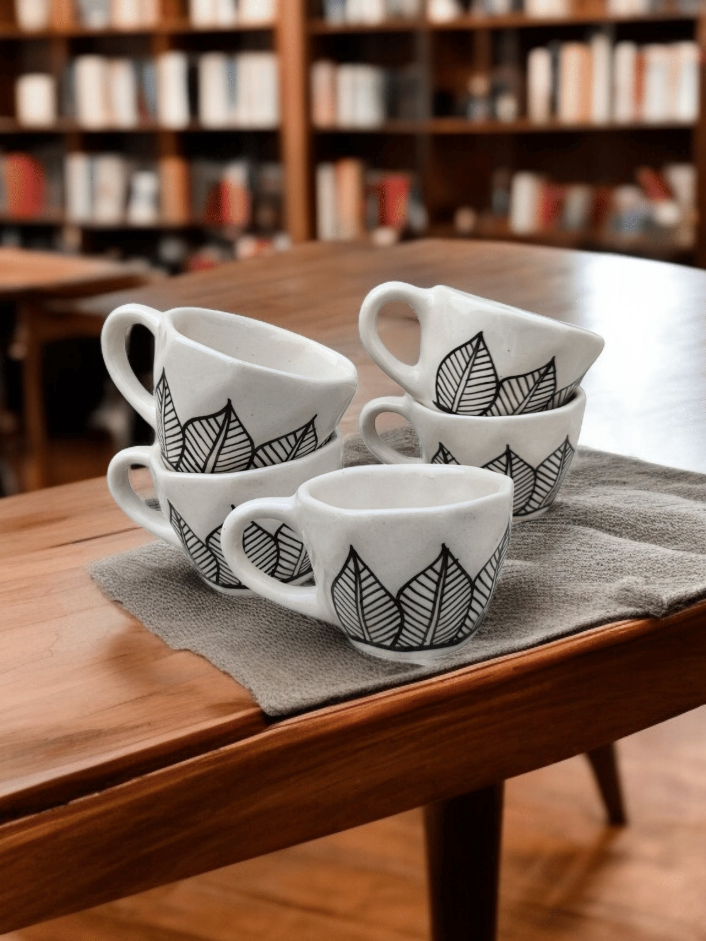 Malaikah Blk Leaf Cup Pk 5 Abstract Ceramic Coffee Mug 200 mL ( Pack of 5 )     			Malaikah Blk Leaf Cup Pk 5 Abstract Ceramic Coffee Mug 200 mL ( Pack of 5 )