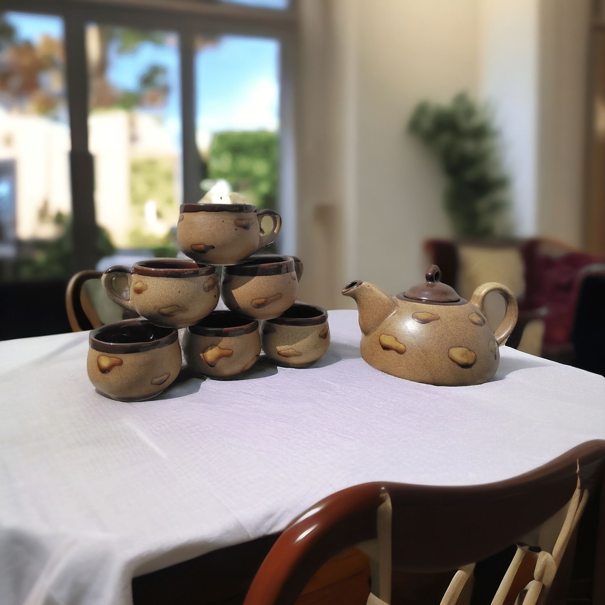     			Malaikah Short-101 Textured Ceramic Tea Set 1000 ml ( Pack of 7 )