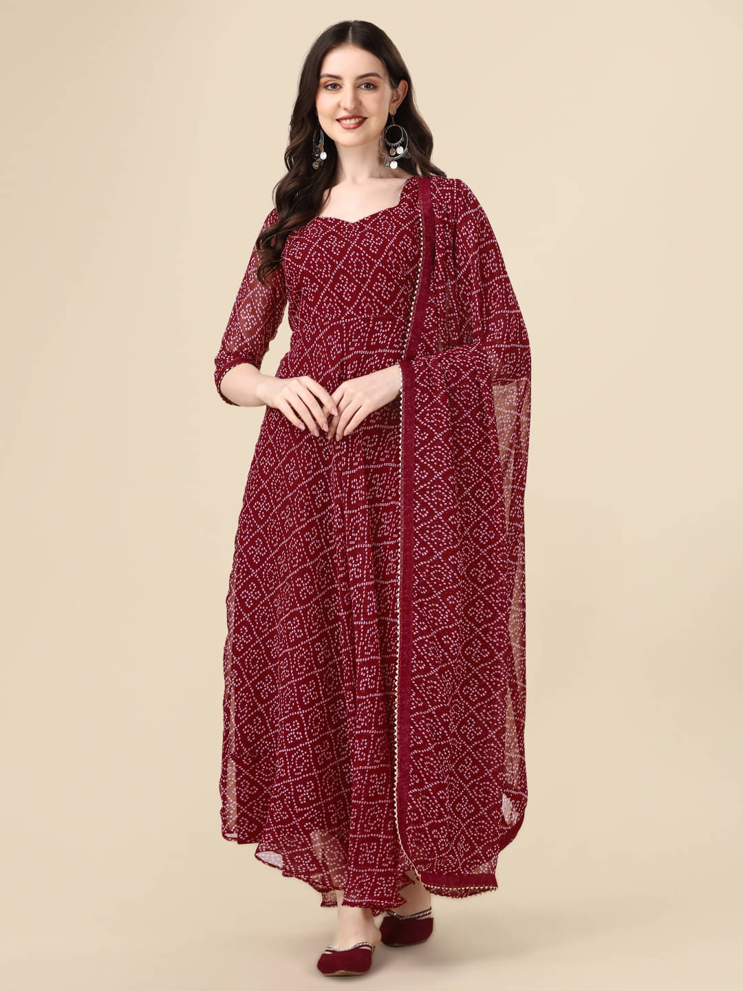     			PMD Fashion Women Georgette Solid Anarkali Kurti with Dupatta ( Maroon )