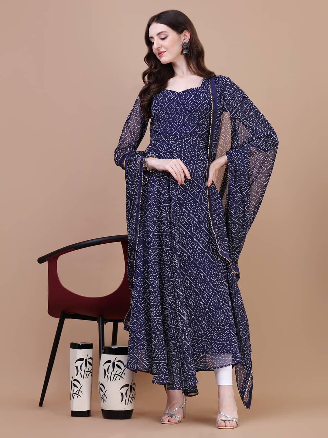    			PMD Fashion Women Georgette Solid Anarkali Kurti with Dupatta ( Blue )
