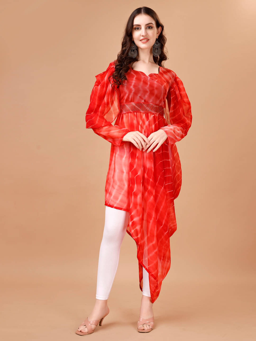     			PMD Fashion Women Georgette Woven Design Anarkali Kurti with Dupatta ( Red )