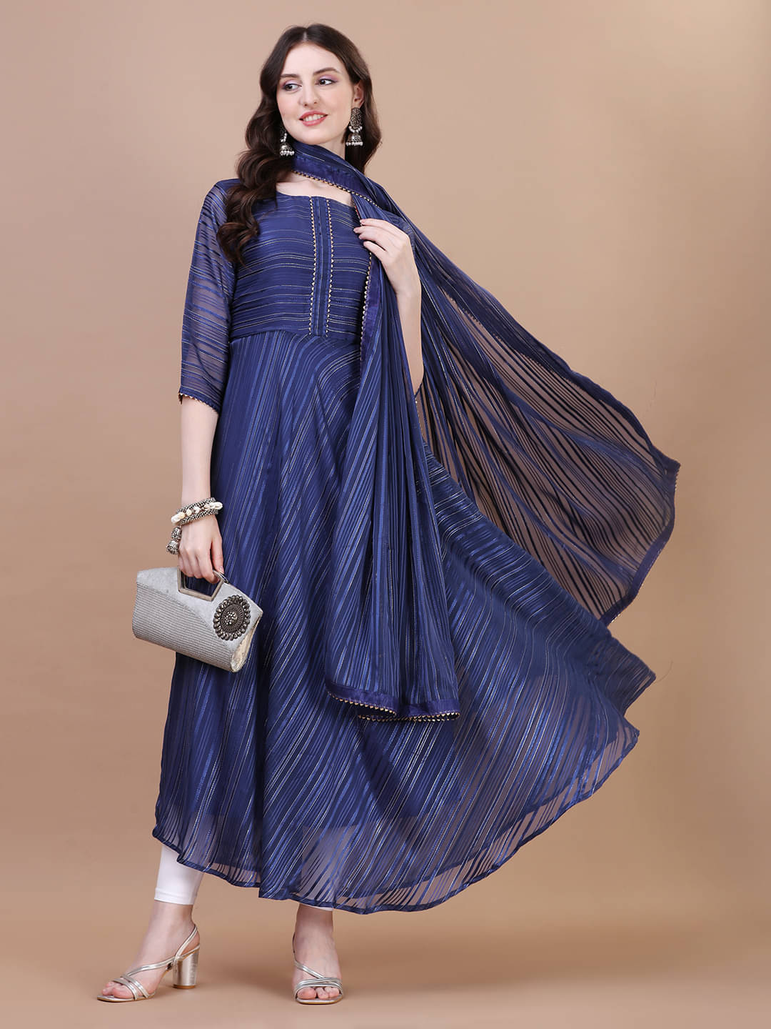 PMD Fashion Women Georgette Woven Design Anarkali Kurti with Dupatta ( Blue ) PMD Fashion Women Georgette Woven Design Anarkali Kurti with Dupatta ( Blue )