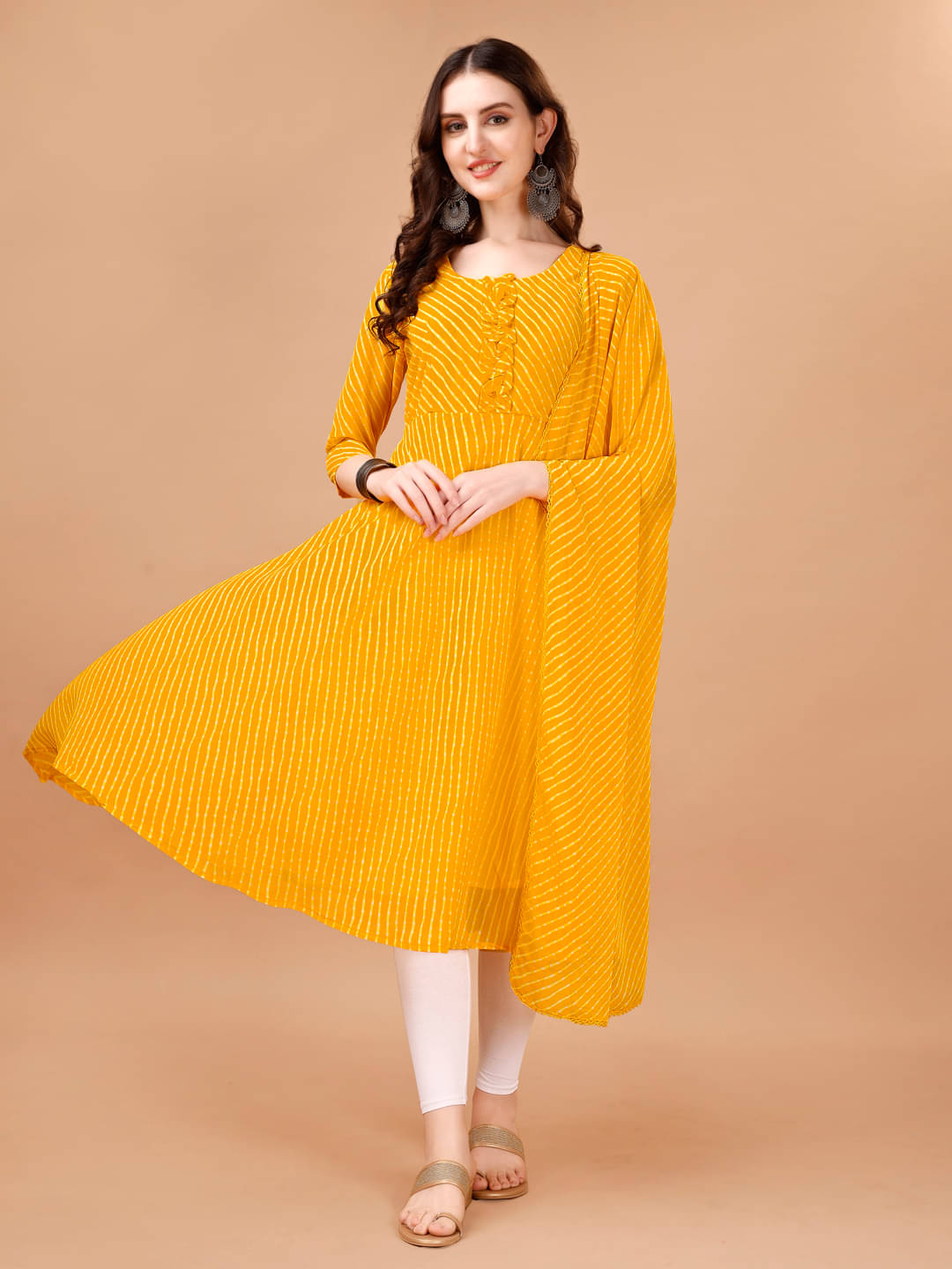 PMD Fashion Women Georgette Woven Design Anarkali Kurti with Dupatta ( Yellow ) PMD Fashion Women Georgette Woven Design Anarkali Kurti with Dupatta ( Yellow )