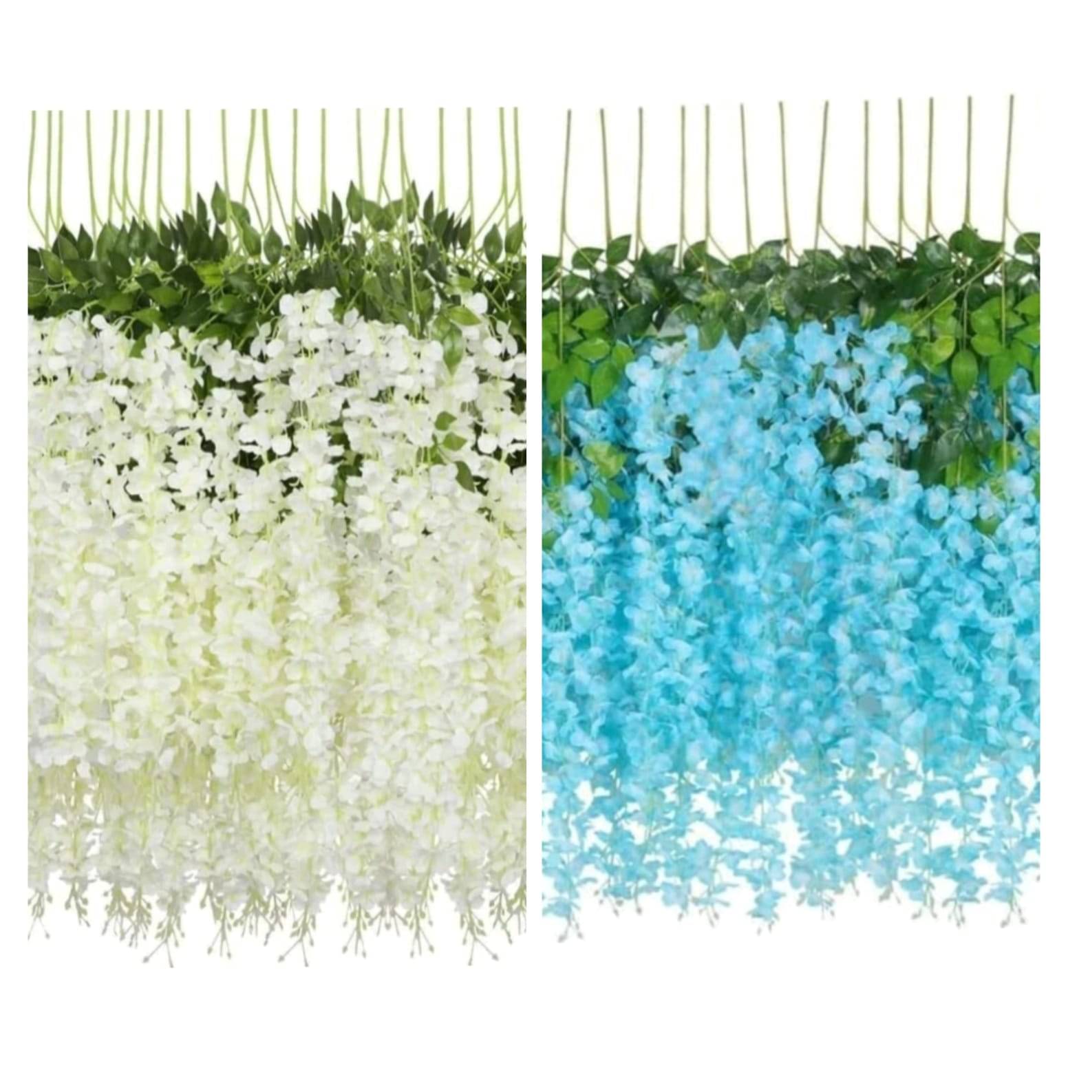 (Pack of 6) Artificial Blue & White Wisteria Hanging Flowers | Wall, Balcony, Wedding & Party Decor | wisteria garland | artificial flower vine | red hanging flowers | home wall decoration flowers | fake flower garland | wedding backdrop flowers (Pack of 6) Artificial Blue & White Wisteria Hanging Flowers | Wall, Balcony, Wedding & Party Decor | wisteria garland | artificial flower vine | red hanging flowers | home wall decoration flowers | fake flower garland | wedding backdrop flowers