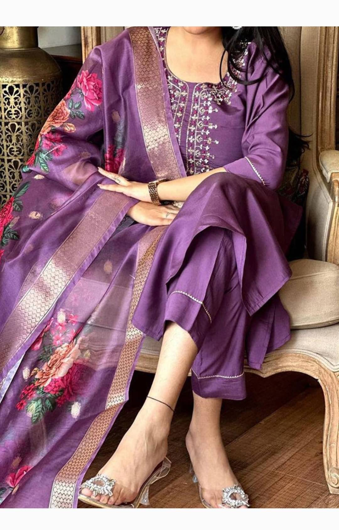 Radhe Enterprise Women Rayon Embroidered Straight Kurti With Pants ( Purple ) Radhe Enterprise Women Rayon Embroidered Straight Kurti With Pants ( Purple )