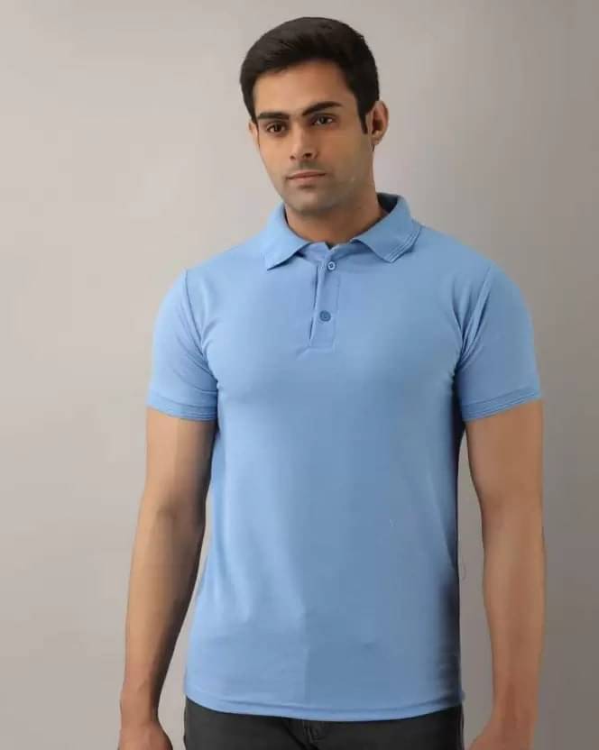     			SKYRISE Men Cotton Blend Regular Fit Solid Polo T Shirt ( Sky Blue )
