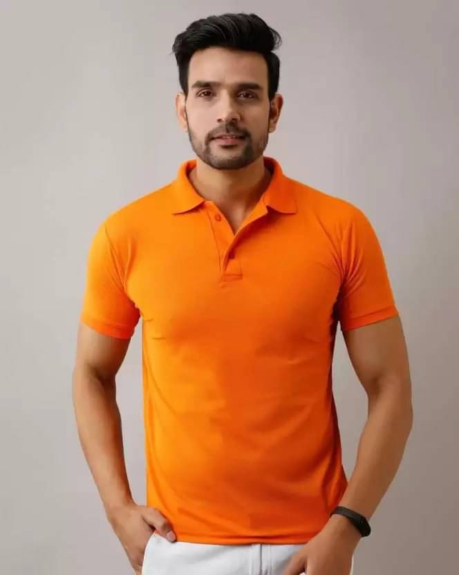 SKYRISE Men Cotton Blend Regular Fit Solid Polo T Shirt ( Orange ) SKYRISE Men Cotton Blend Regular Fit Solid Polo T Shirt ( Orange )