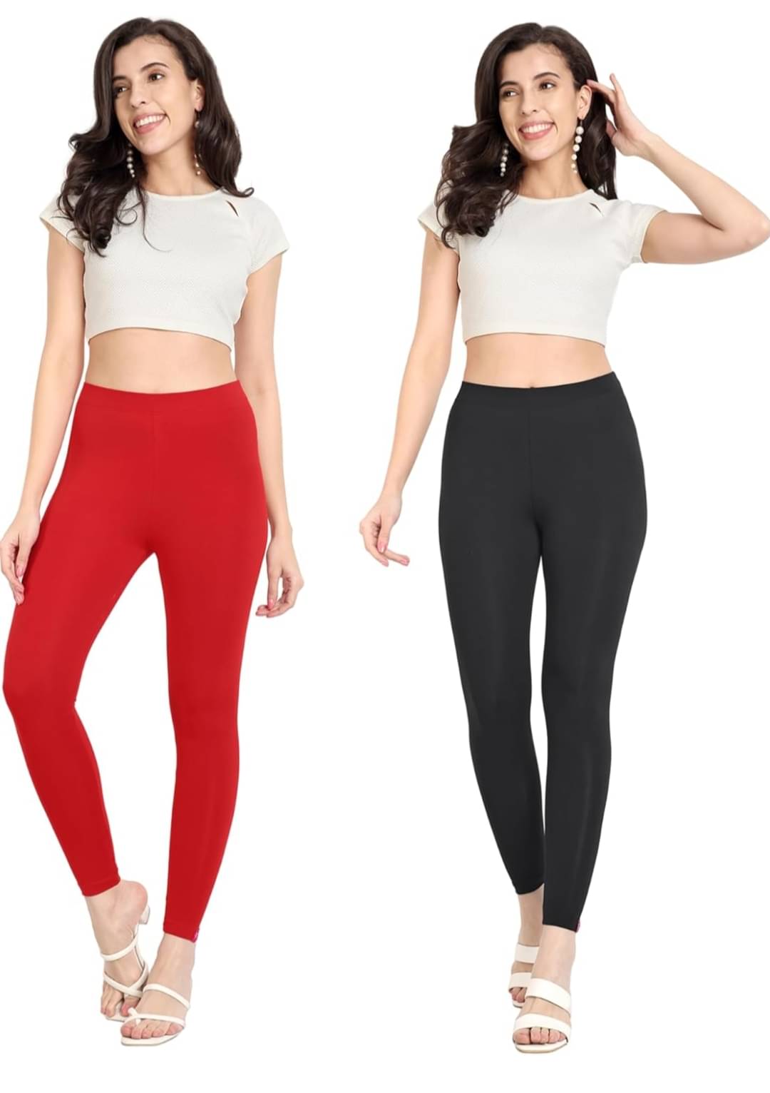     			ULTIMATE SHOPPING NETWORK Pack of 2 Lycra Women's Leggings ( Red,Black )