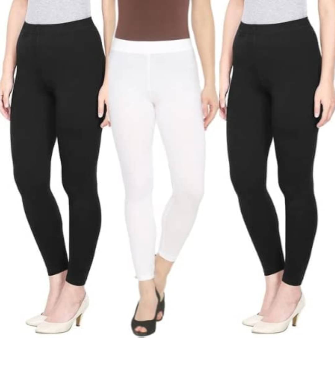 ULTIMATE SHOPPING NETWORK Pack of 3 Lycra Women's Leggings ( Black,White )     			ULTIMATE SHOPPING NETWORK Pack of 3 Lycra Women's Leggings ( Black,White )