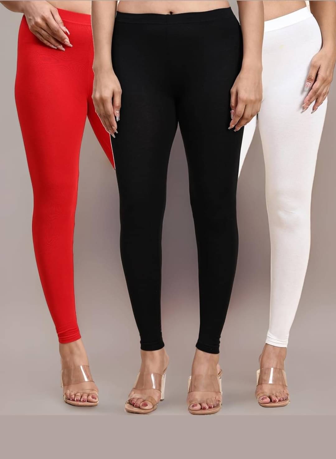    			ULTIMATE SHOPPING NETWORK Pack of 3 Lycra Women's Leggings ( Red,Black,White )