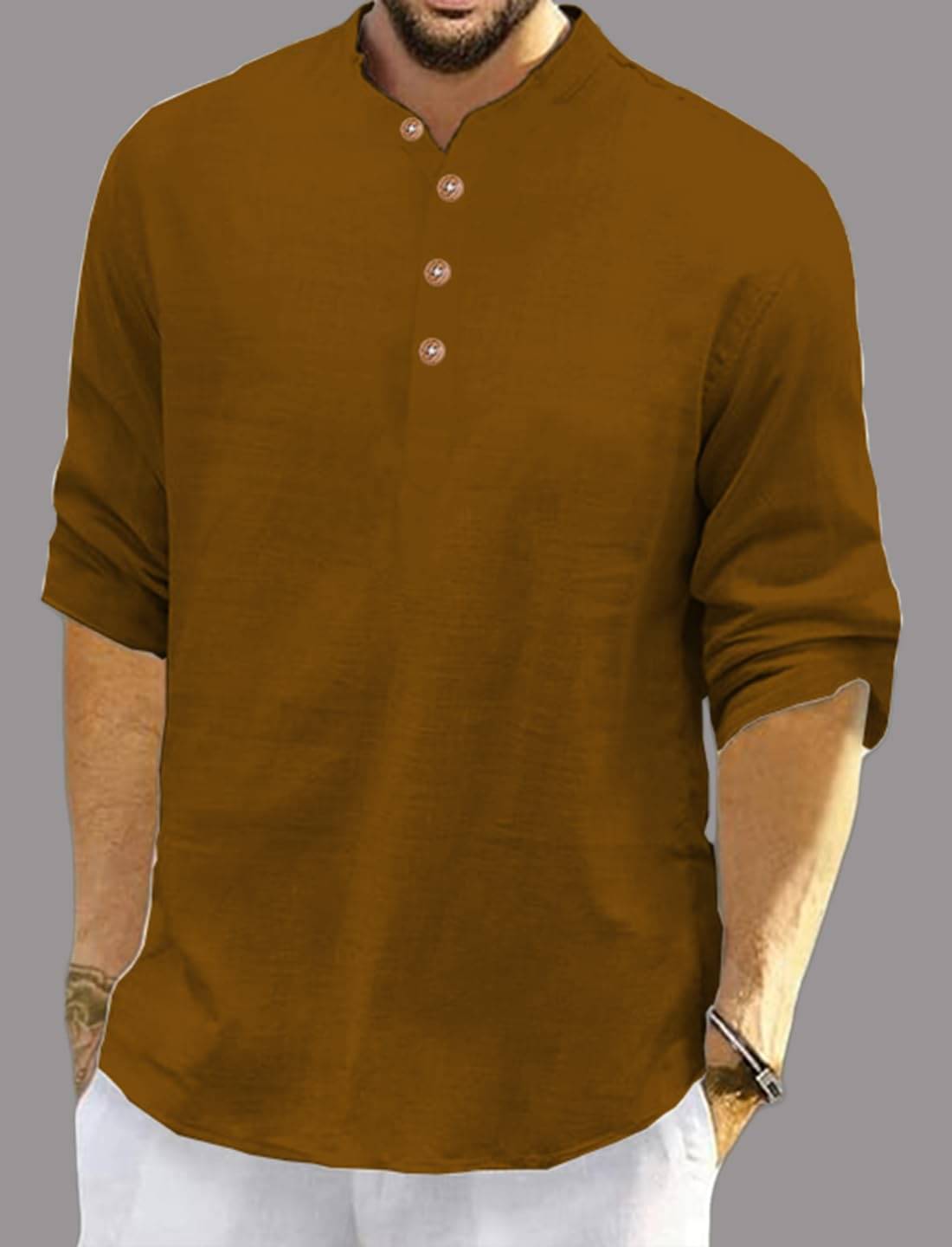 UNI VIBE Brown Cotton Blend Men's Shirt Style Kurta ( Pack of 1 ) UNI VIBE Brown Cotton Blend Men's Shirt Style Kurta ( Pack of 1 )