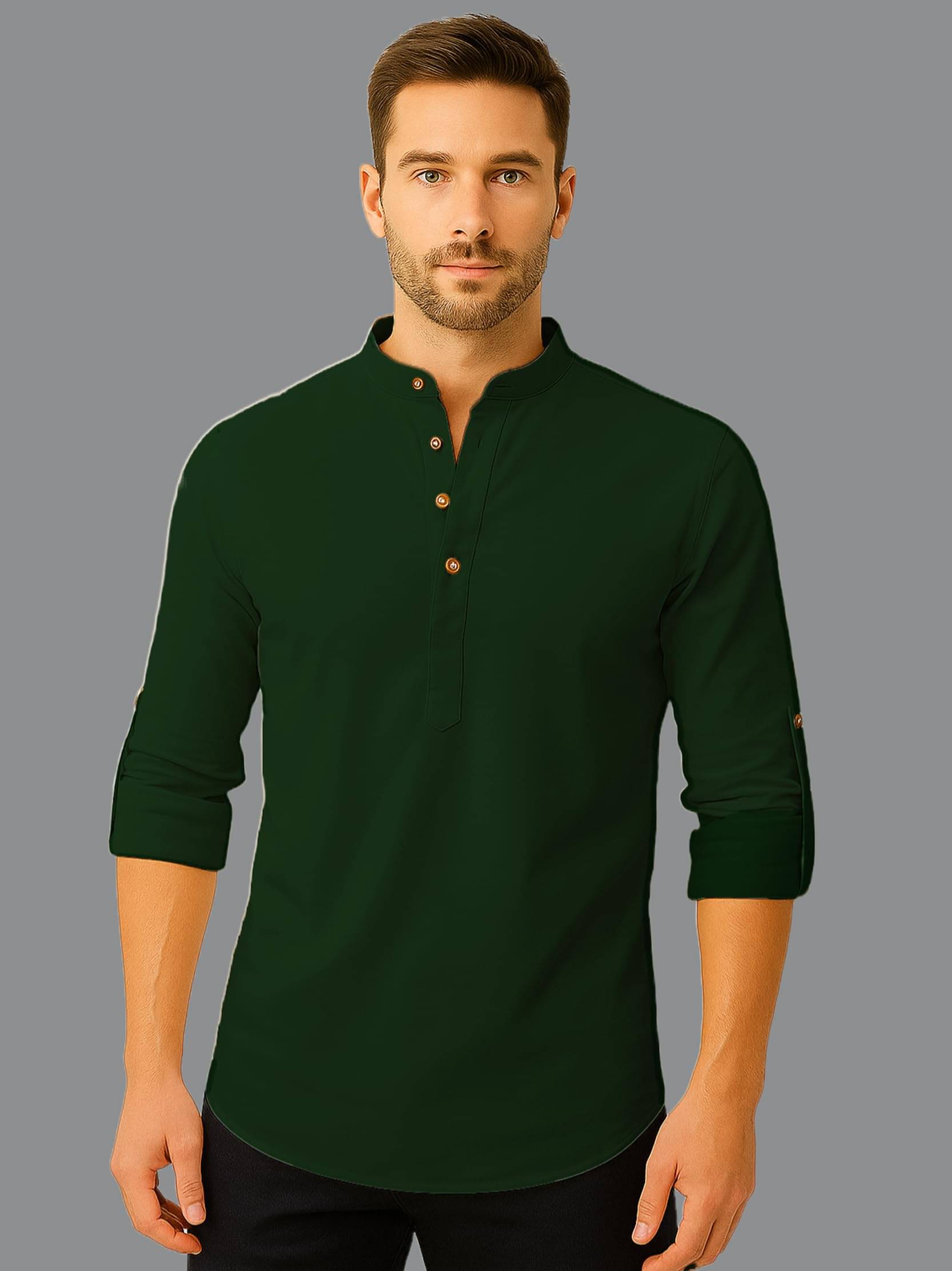     			UNI VIBE Green Cotton Blend Men's Shirt Style Kurta ( Pack of 1 )