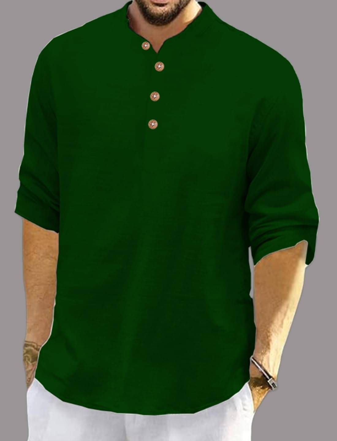     			UNI VIBE Green Cotton Blend Men's Shirt Style Kurta ( Pack of 1 )