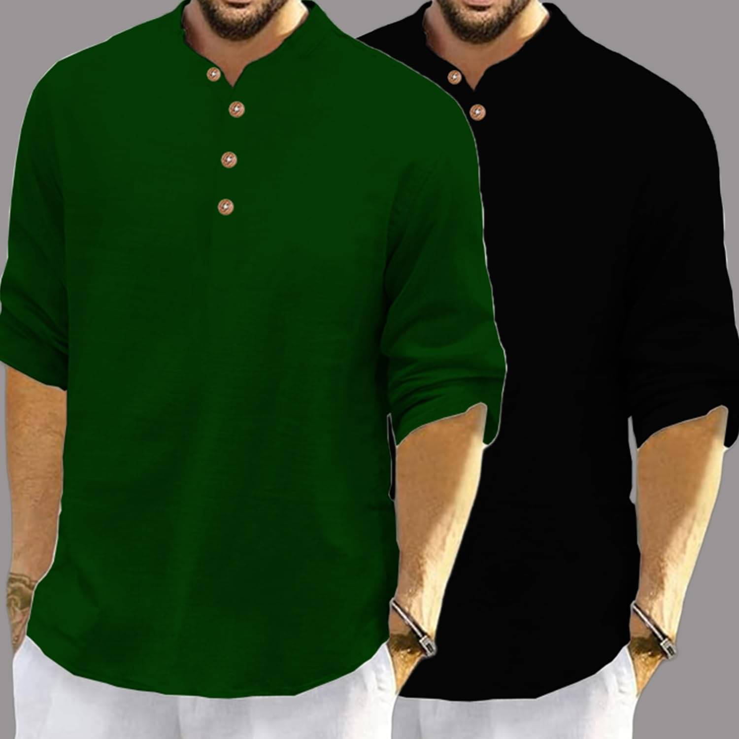 UNI VIBE Green Cotton Blend Men's Shirt Style Kurta ( Pack of 2 ) UNI VIBE Green Cotton Blend Men's Shirt Style Kurta ( Pack of 2 )