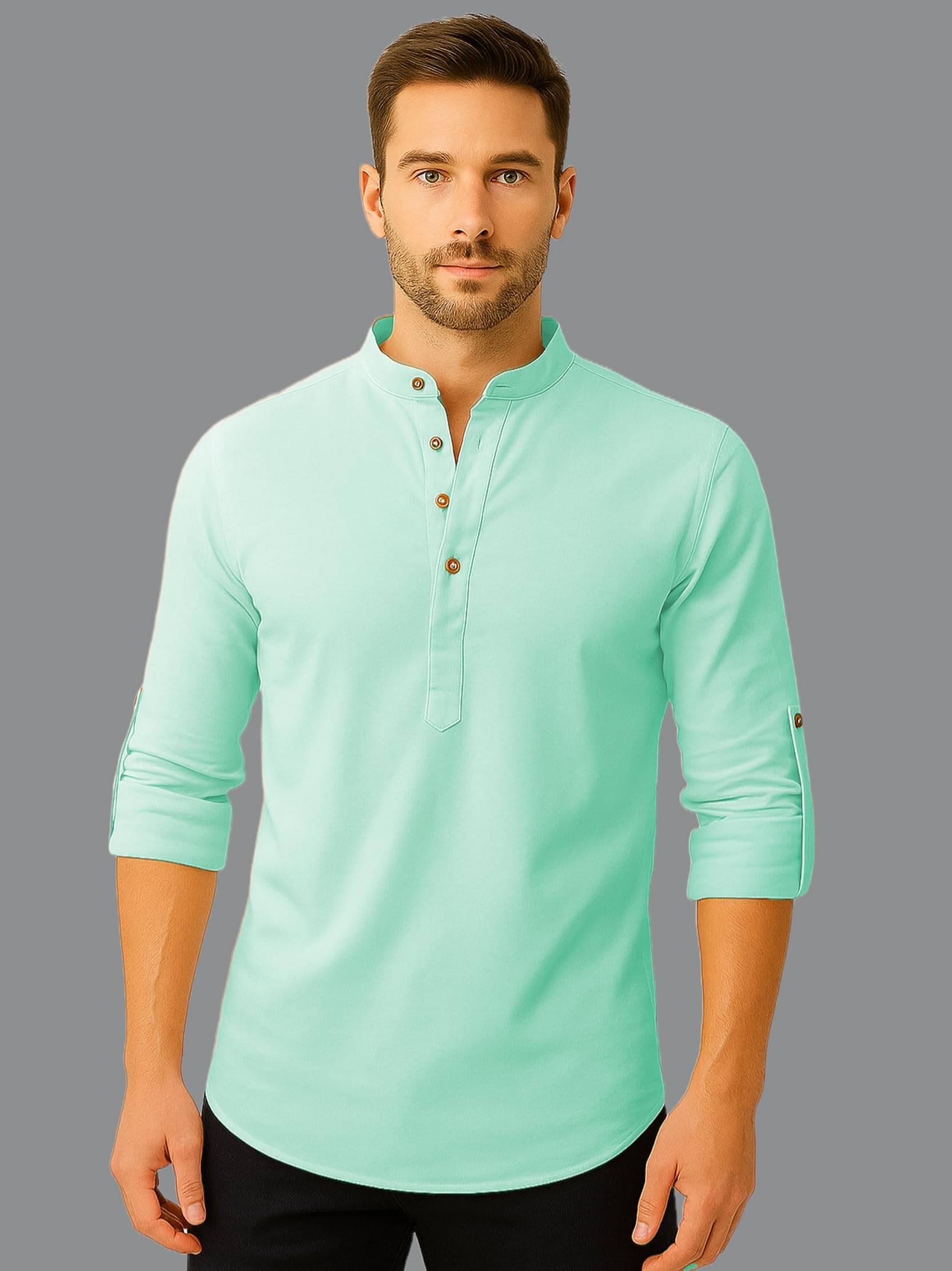 UNI VIBE Light Blue Cotton Blend Men's Shirt Style Kurta ( Pack of 1 )     			UNI VIBE Light Blue Cotton Blend Men's Shirt Style Kurta ( Pack of 1 )