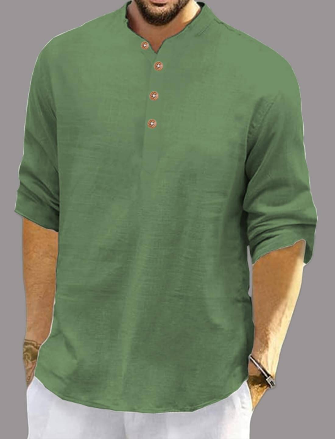     			UNI VIBE Light Green Cotton Blend Men's Shirt Style Kurta ( Pack of 1 )