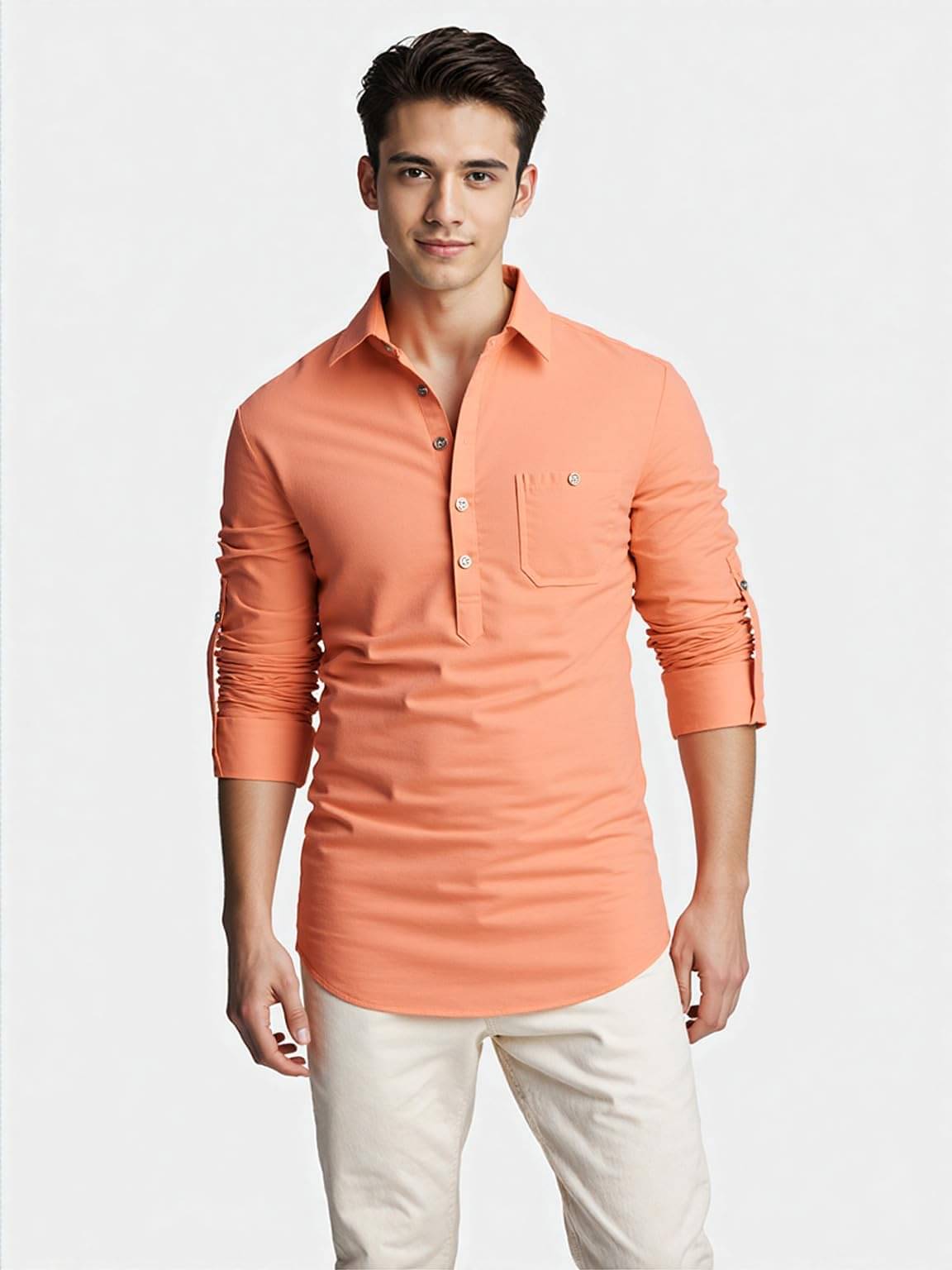 UNI VIBE Orange Cotton Blend Men's Shirt Style Kurta ( Pack of 1 ) UNI VIBE Orange Cotton Blend Men's Shirt Style Kurta ( Pack of 1 )