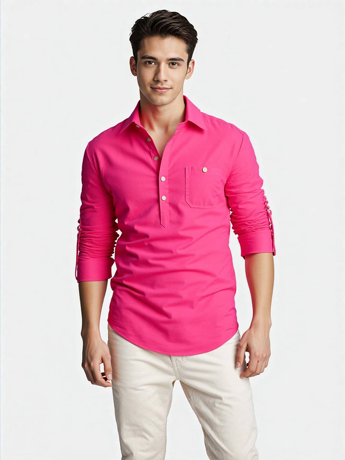     			UNI VIBE Pink Cotton Blend Men's Shirt Style Kurta ( Pack of 1 )