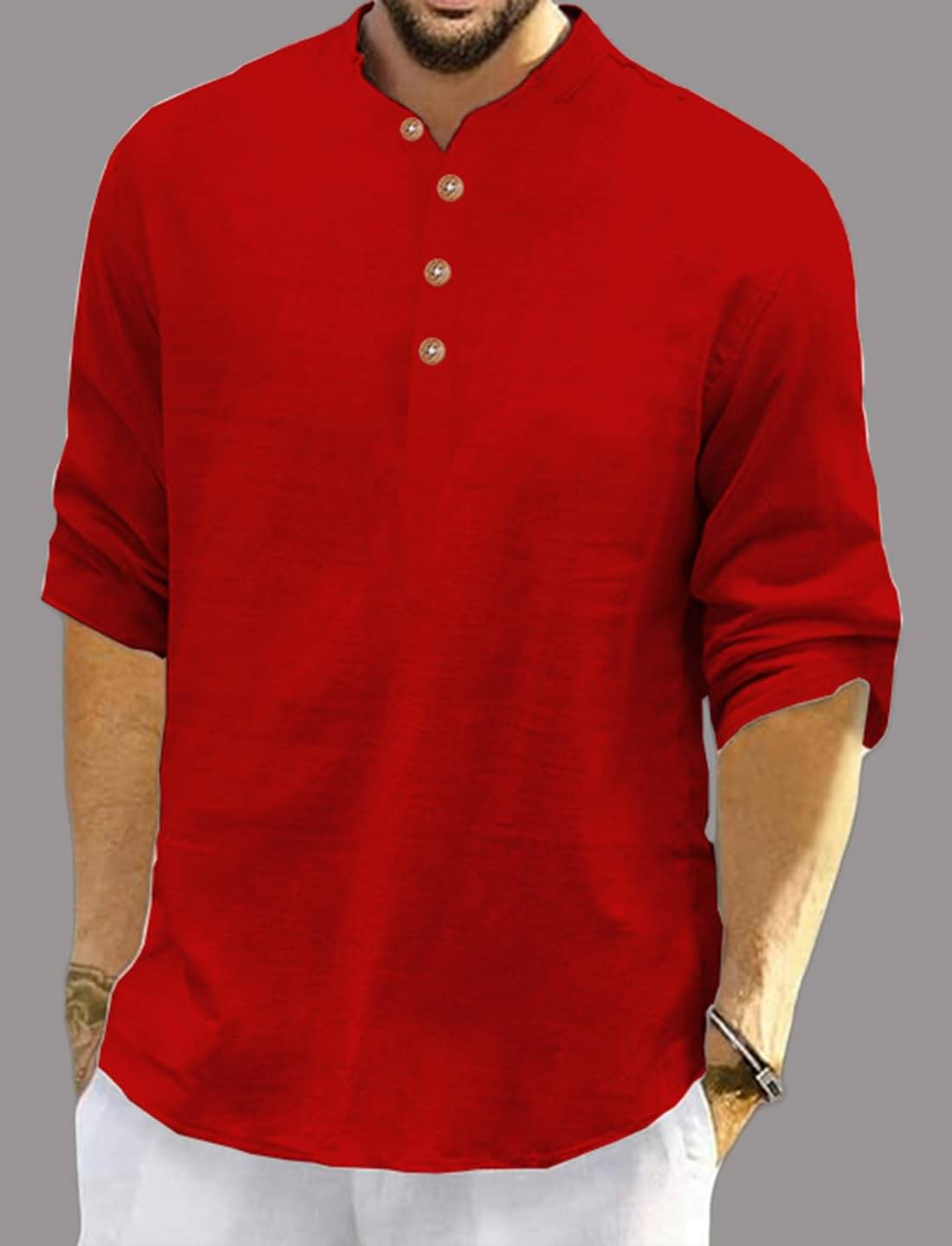     			UNI VIBE Red Cotton Blend Men's Shirt Style Kurta ( Pack of 1 )