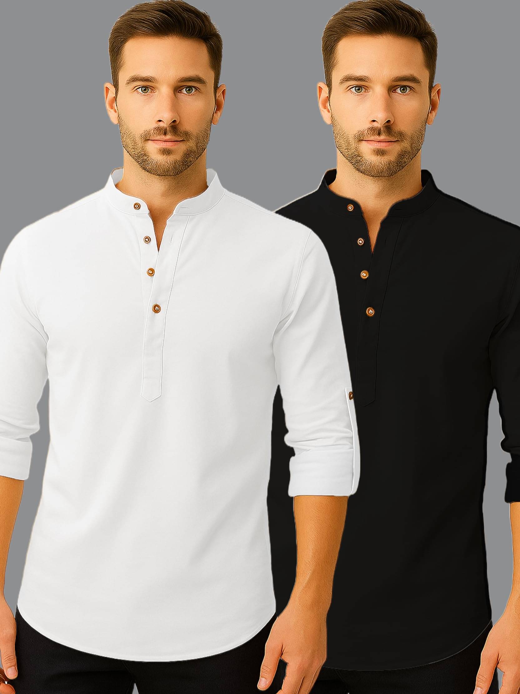 UNI VIBE White Cotton Blend Men's Shirt Style Kurta ( Pack of 2 ) UNI VIBE White Cotton Blend Men's Shirt Style Kurta ( Pack of 2 )