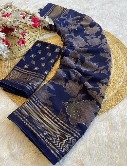 VAANISRI Crepe Printed Saree With Unstitched Blouse Piece ( Blue ) VAANISRI Crepe Printed Saree With Unstitched Blouse Piece ( Blue )
