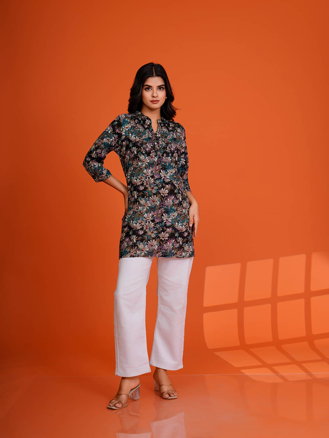     			VIBEVISION Women Viscose Rayon Printed A-line Kurti ( Black )