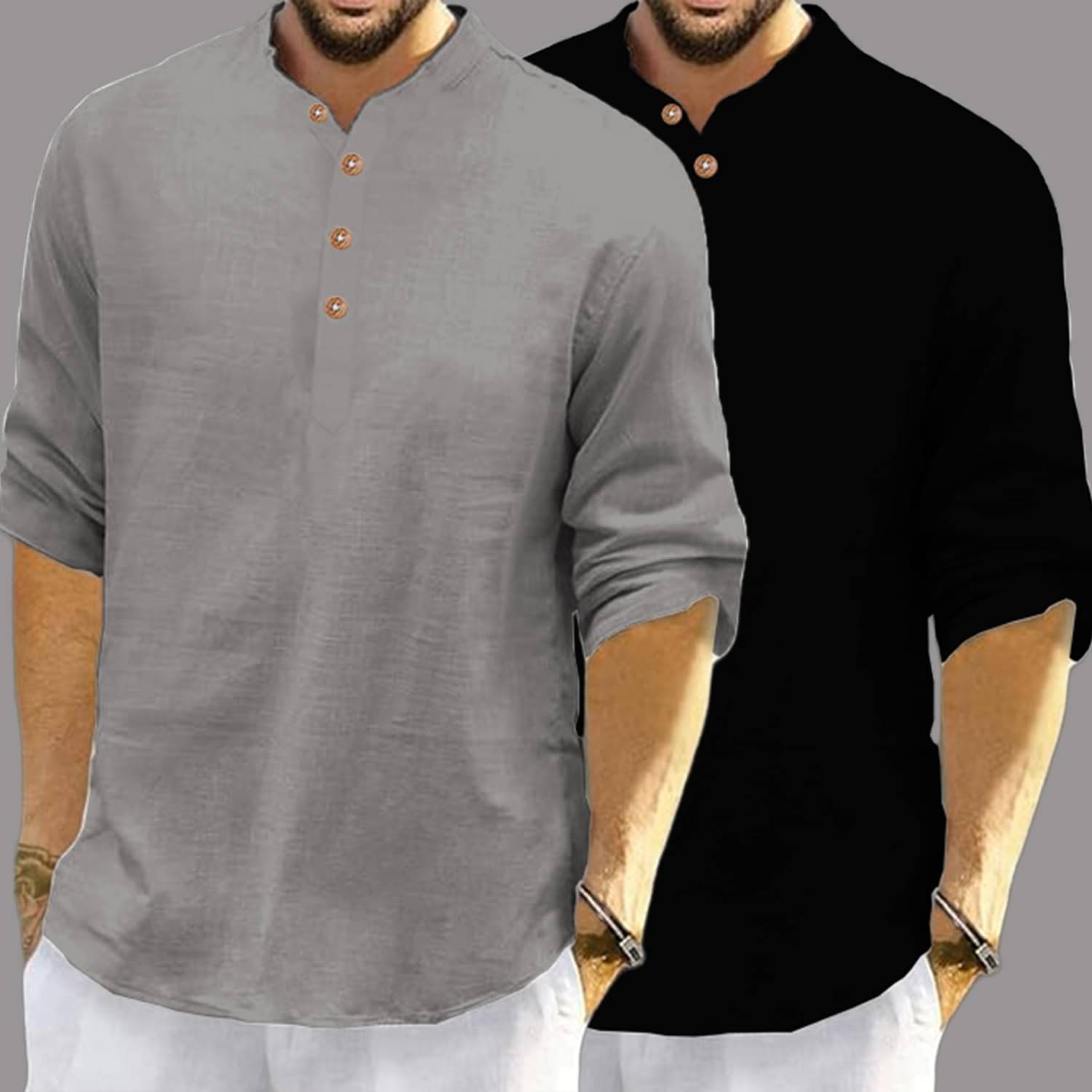     			Vida Loca Grey Cotton Blend Men's Shirt Style Kurta ( Pack of 2 )