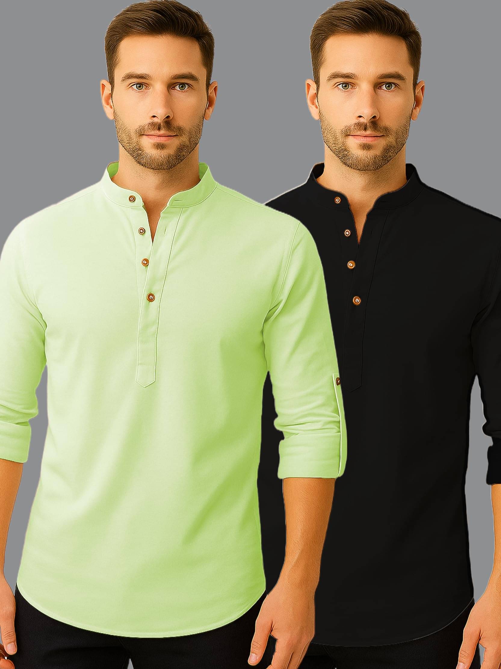 Vida Loca Sea Green Cotton Blend Men's Shirt Style Kurta ( Pack of 2 ) Vida Loca Sea Green Cotton Blend Men's Shirt Style Kurta ( Pack of 2 )