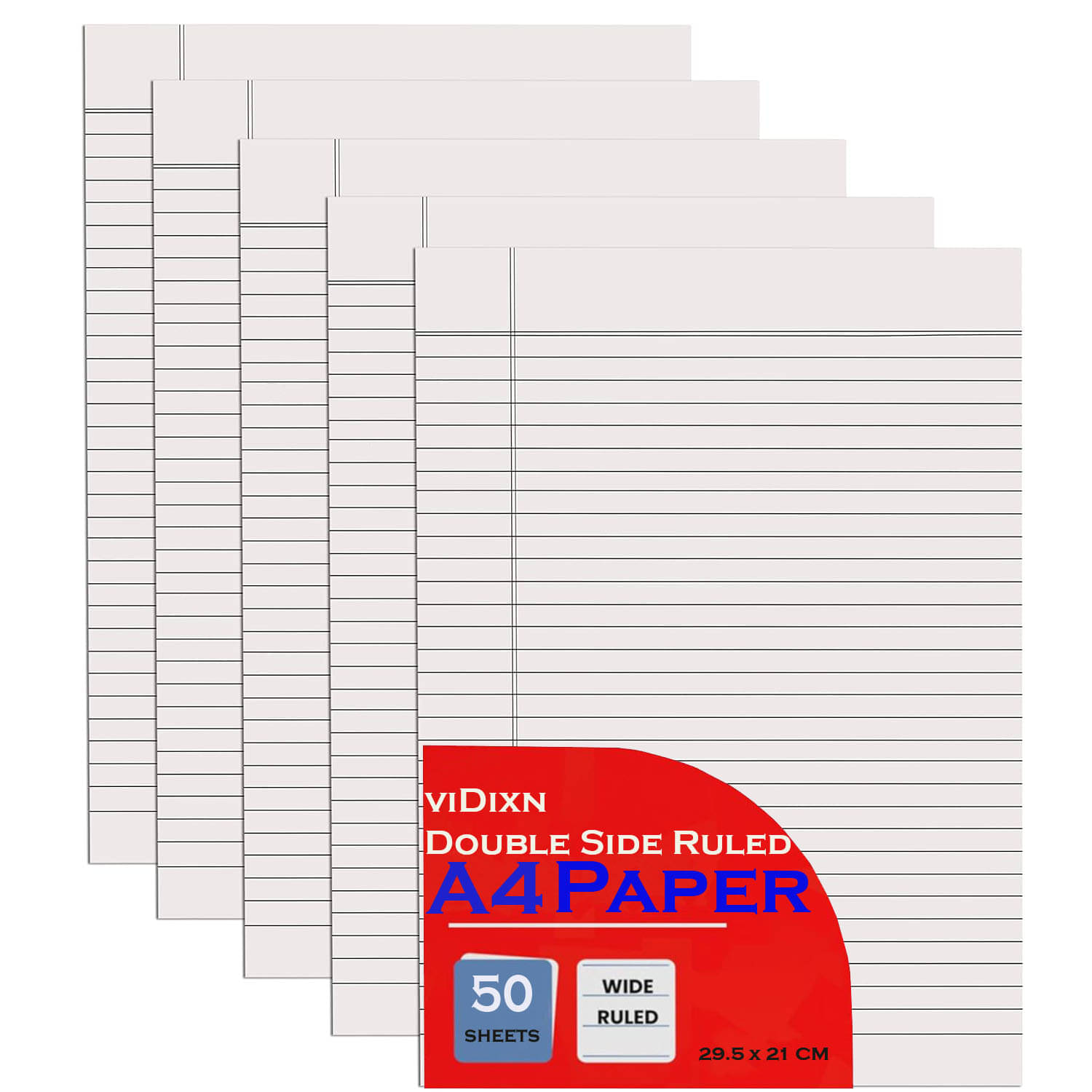     			viDixn (VID-1) A4 Doule Side Ruled Paper - 70 GSM Thick Paper, Pack of 50 Sheets | Ideal for Projects, Assignments, Practicals, and Homework