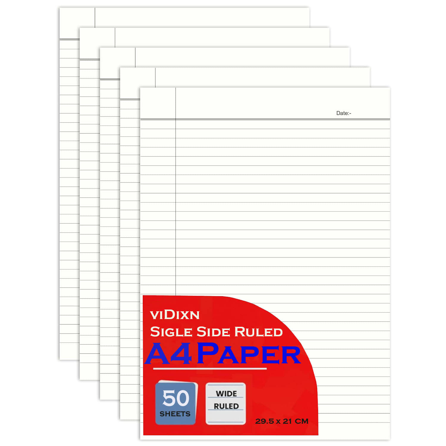     			viDixn (VID-1) A4 Single Side Ruled Paper - 70 GSM Thick Paper, Pack of 50 Sheets | Ideal for Projects, Assignments, Practicals, and Homework