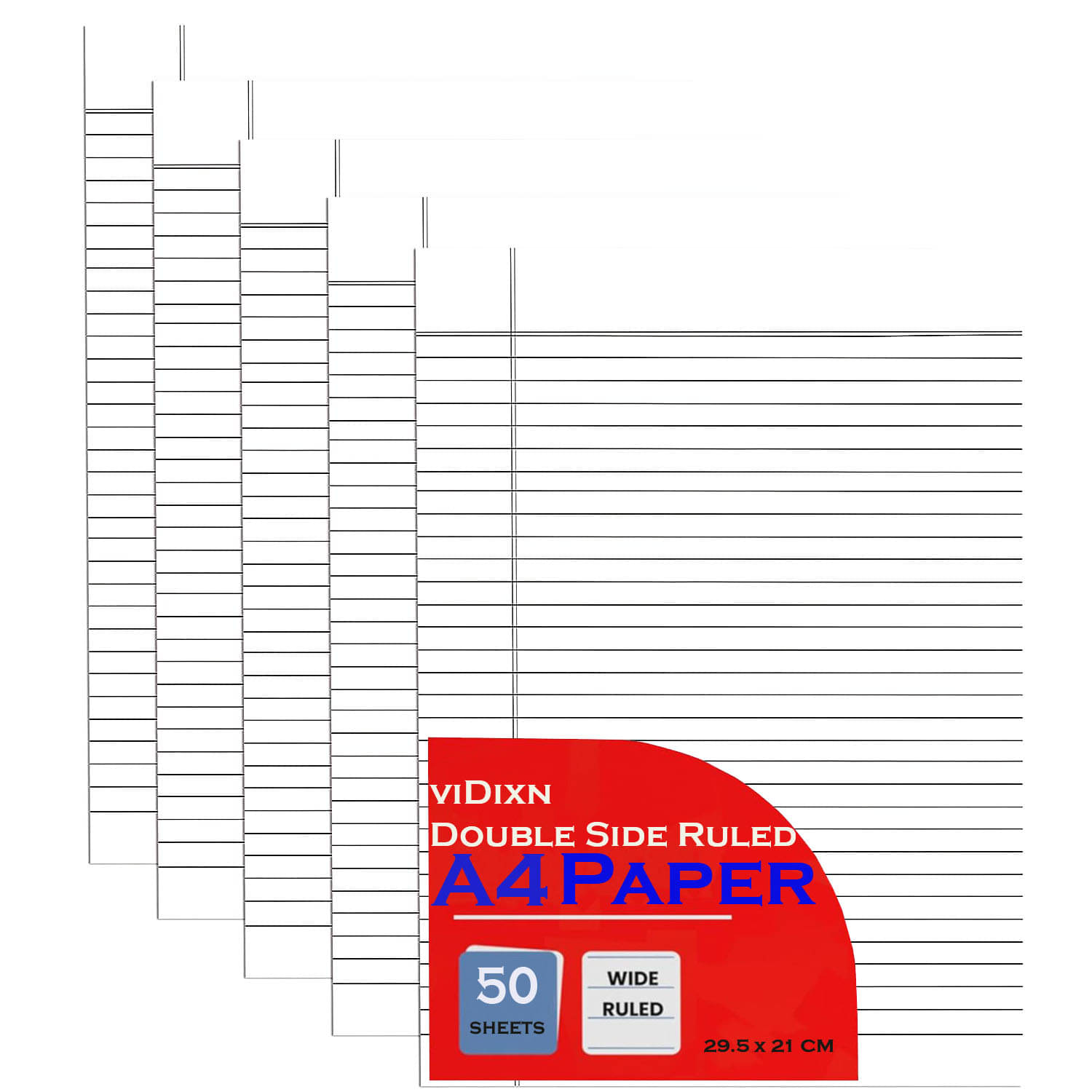     			viDixn (VID-2) A4 Doule Side Ruled Paper - 70 GSM Thick Paper, Pack of 50 Sheets | Ideal for Projects, Assignments, Practicals, and Homework