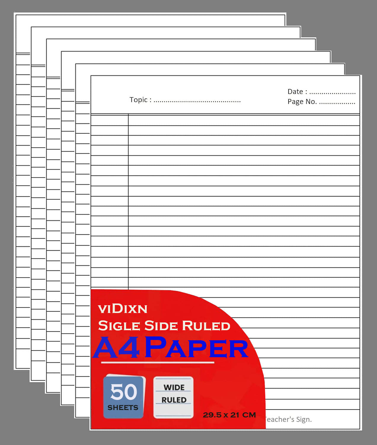     			viDixn (VID-2) A4 Single Side Ruled Paper - 70 GSM Thick Paper, Pack of 50 Sheets | Ideal for Projects, Assignments, Practicals, and Homework