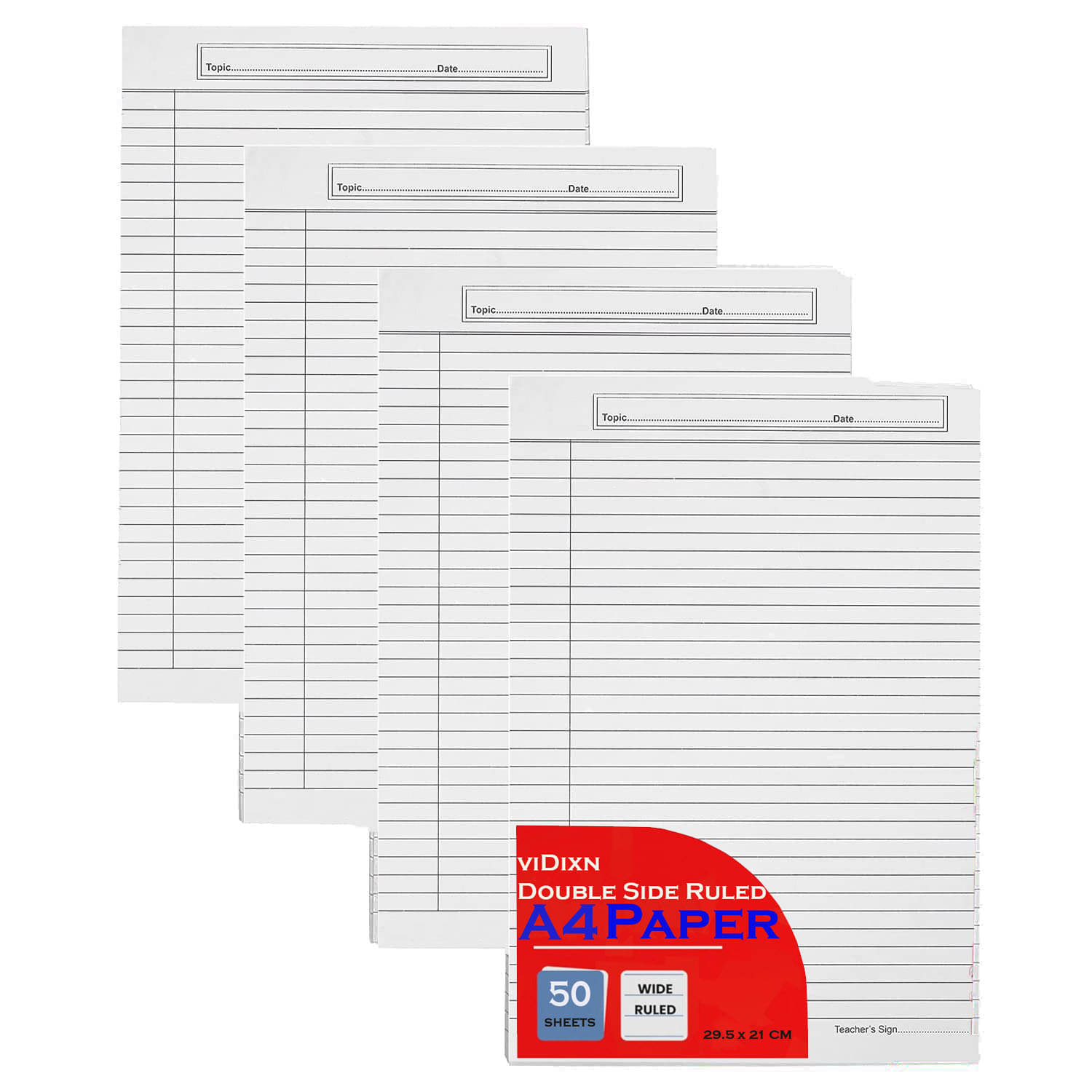     			viDixn (VID-3) A4 Doule Side Ruled Paper - 70 GSM Thick Paper, Pack of 50 Sheets | Ideal for Projects, Assignments, Practicals, and Homework
