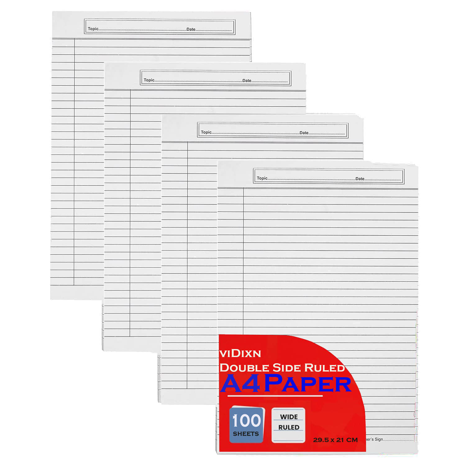     			viDixn (VID-3) A4 Doule Side Ruled Paper - 70 GSM Thick Paper, Pack of 100 Sheets | Ideal for Projects, Assignments, Practicals, and Homework
