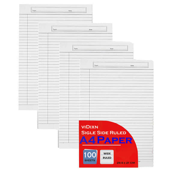     			viDixn (VID-3) A4 Single Side Ruled Paper - 70 GSM Thick Paper, Pack of 100 Sheets | Ideal for Projects, Assignments, Practicals, and Homework