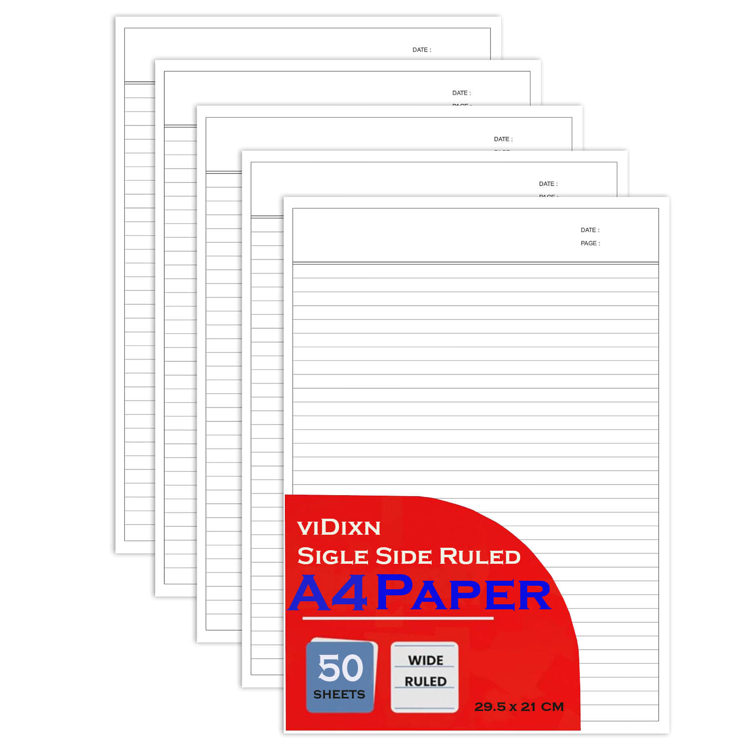     			viDixn (VID-3) A4 Single Side Ruled Paper - 70 GSM Thick Paper, Pack of 50 Sheets | Ideal for Projects, Assignments, Practicals, and Homework