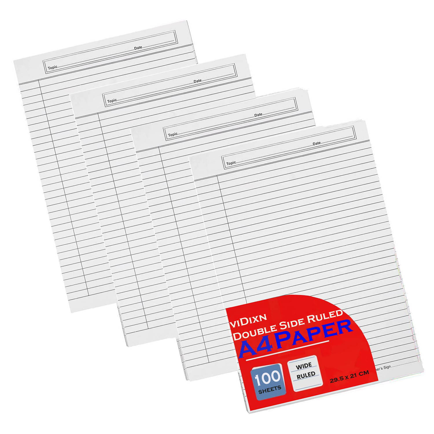     			viDixn (VID-4) A4 Doule Side Ruled Paper - 70 GSM Thick Paper, Pack of 100 Sheets | Ideal for Projects, Assignments, Practicals, and Homework