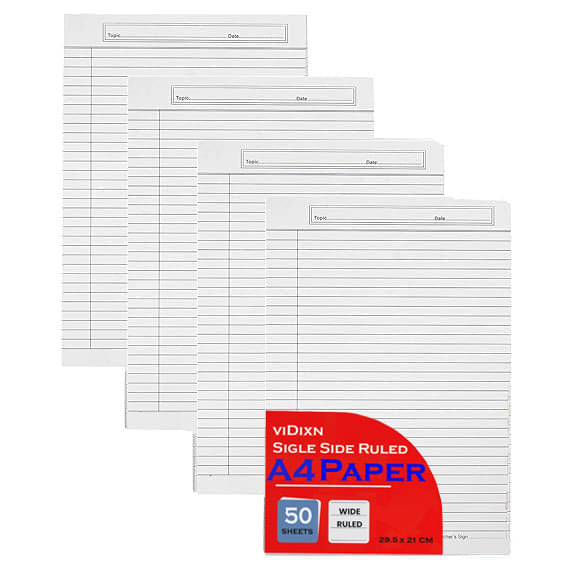     			viDixn (VID-4) A4 Single Side Ruled Paper - 70 GSM Thick Paper, Pack of 50 Sheets | Ideal for Projects, Assignments, Practicals, and Homework