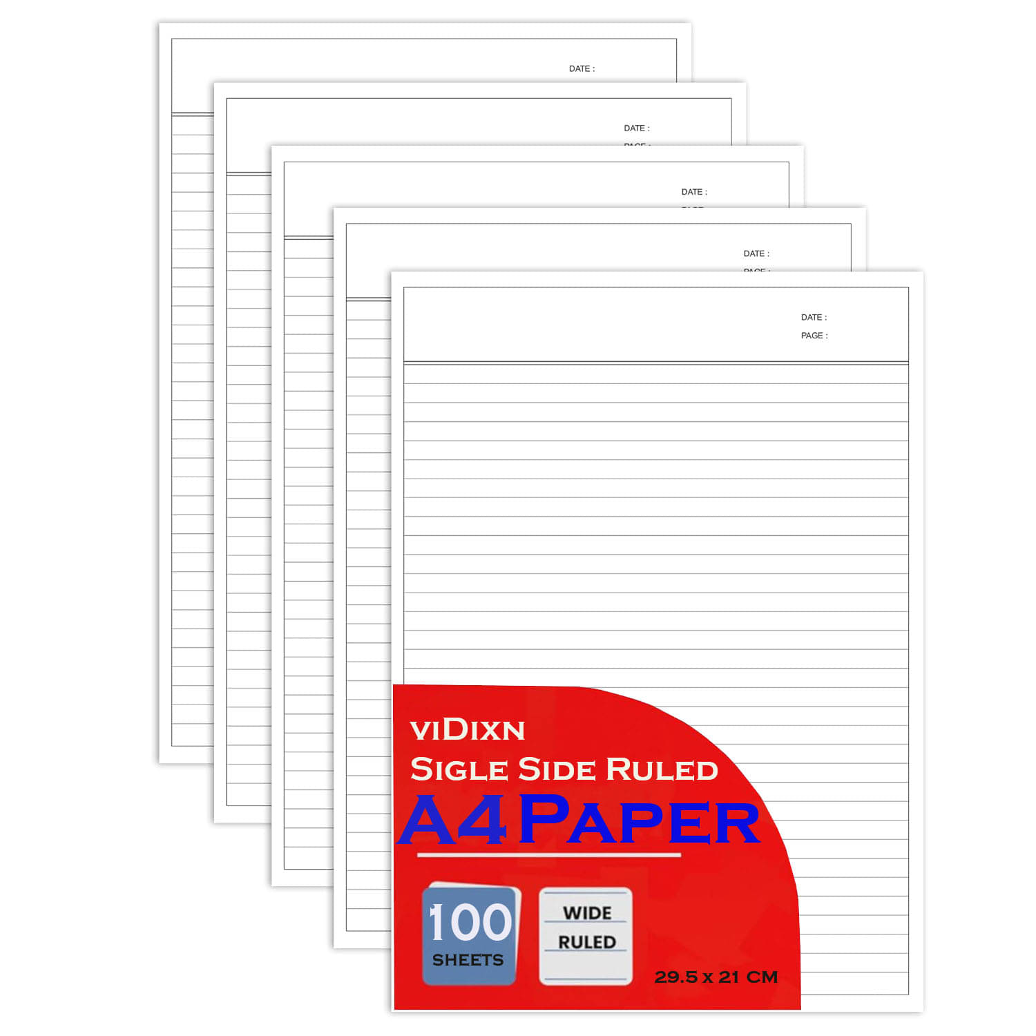     			viDixn (VID-4) A4 Single Side Ruled Paper - 70 GSM Thick Paper, Pack of 100 Sheets | Ideal for Projects, Assignments, Practicals, and Homework