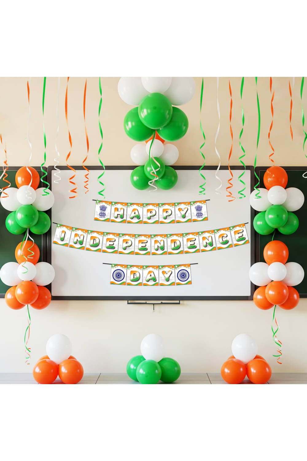     			1iAM Independence Day Decoration Items Pack of 95 - 1pc Banner, 90pcs Balloons, 3pcs Ribbons & 1pc Glue Dots Roll For Collage, School, Shop, Office, Club, Home, Mall | 15th August Decoration Items