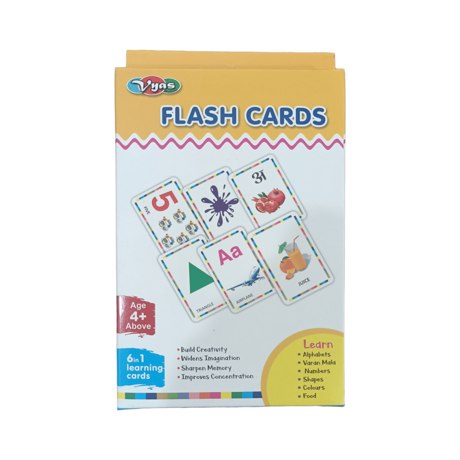     			6-in-1 Educational Flash Cards, Age 4+, Learn Alphabets, Varan Mala, Numbers, Shapes, Colours, Food