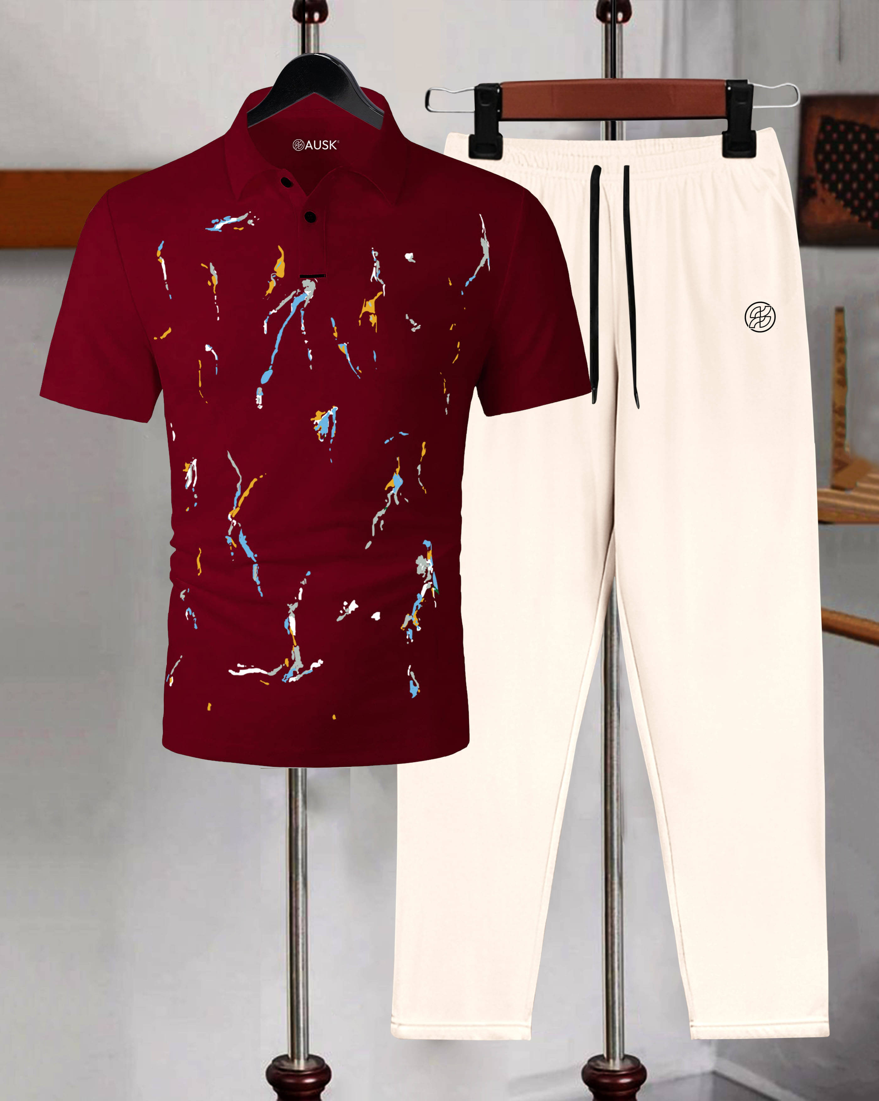     			AUSK Men's T-shirt With Trousers Co-Ords Set ( Pack of 1 , Maroon )