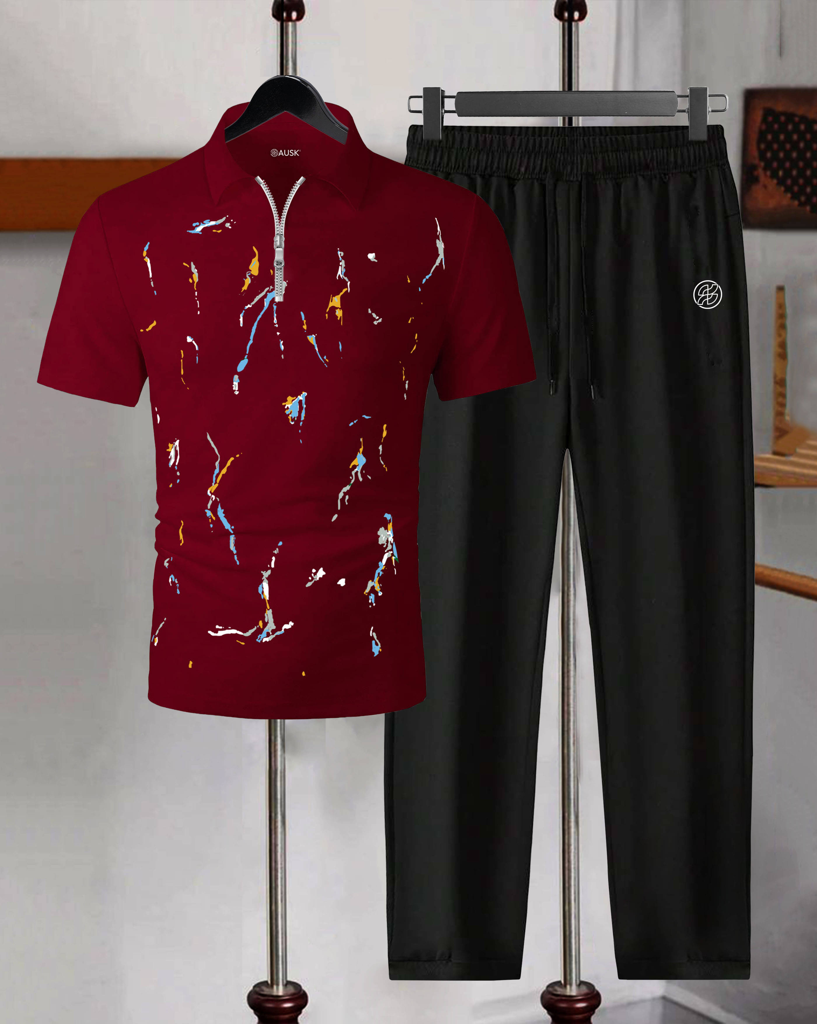     			AUSK Men's T-shirt With Trousers Co-Ords Set ( Pack of 1 , Maroon )