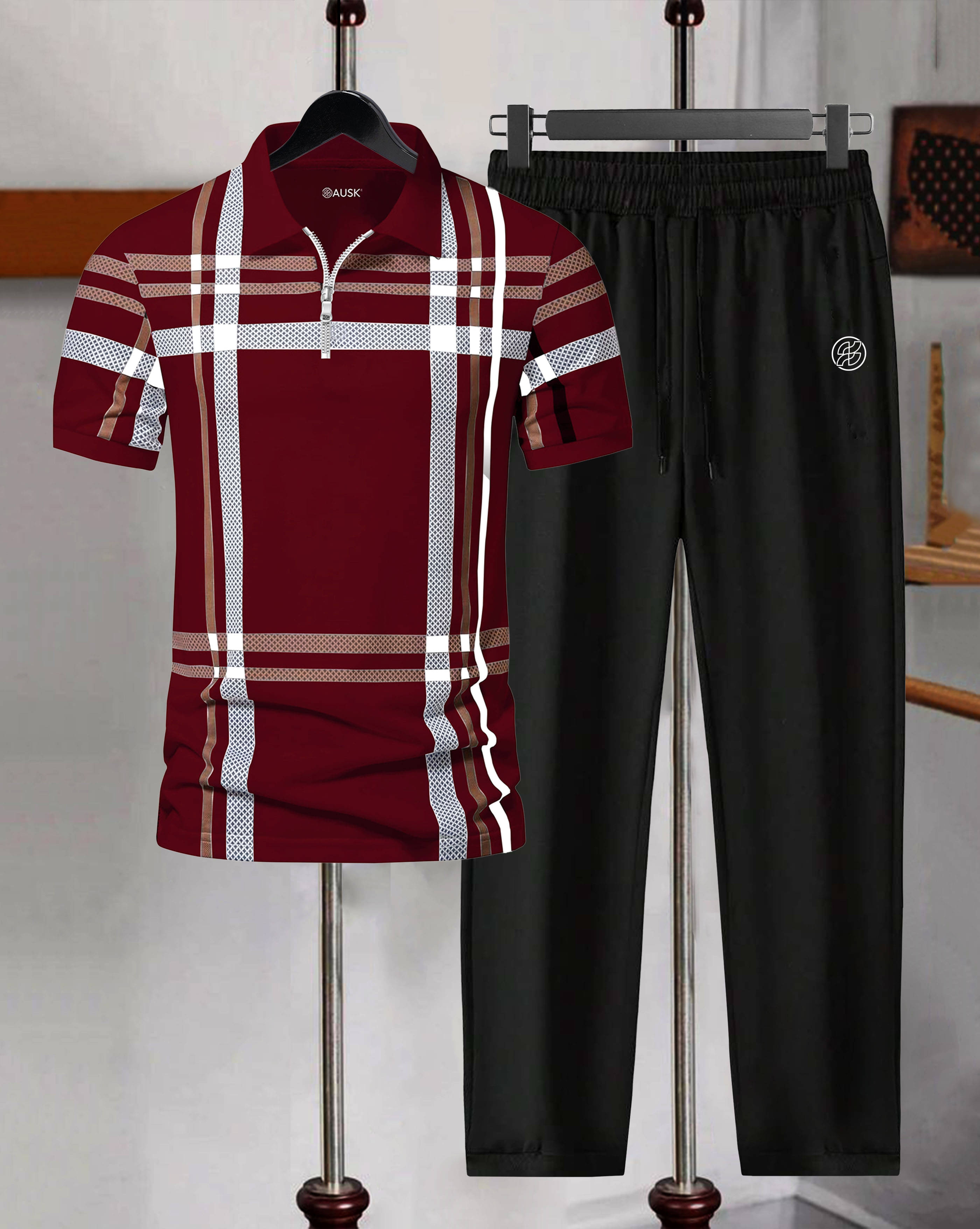     			AUSK Men's T-shirt With Trousers Co-Ords Set ( Pack of 1 , Maroon )