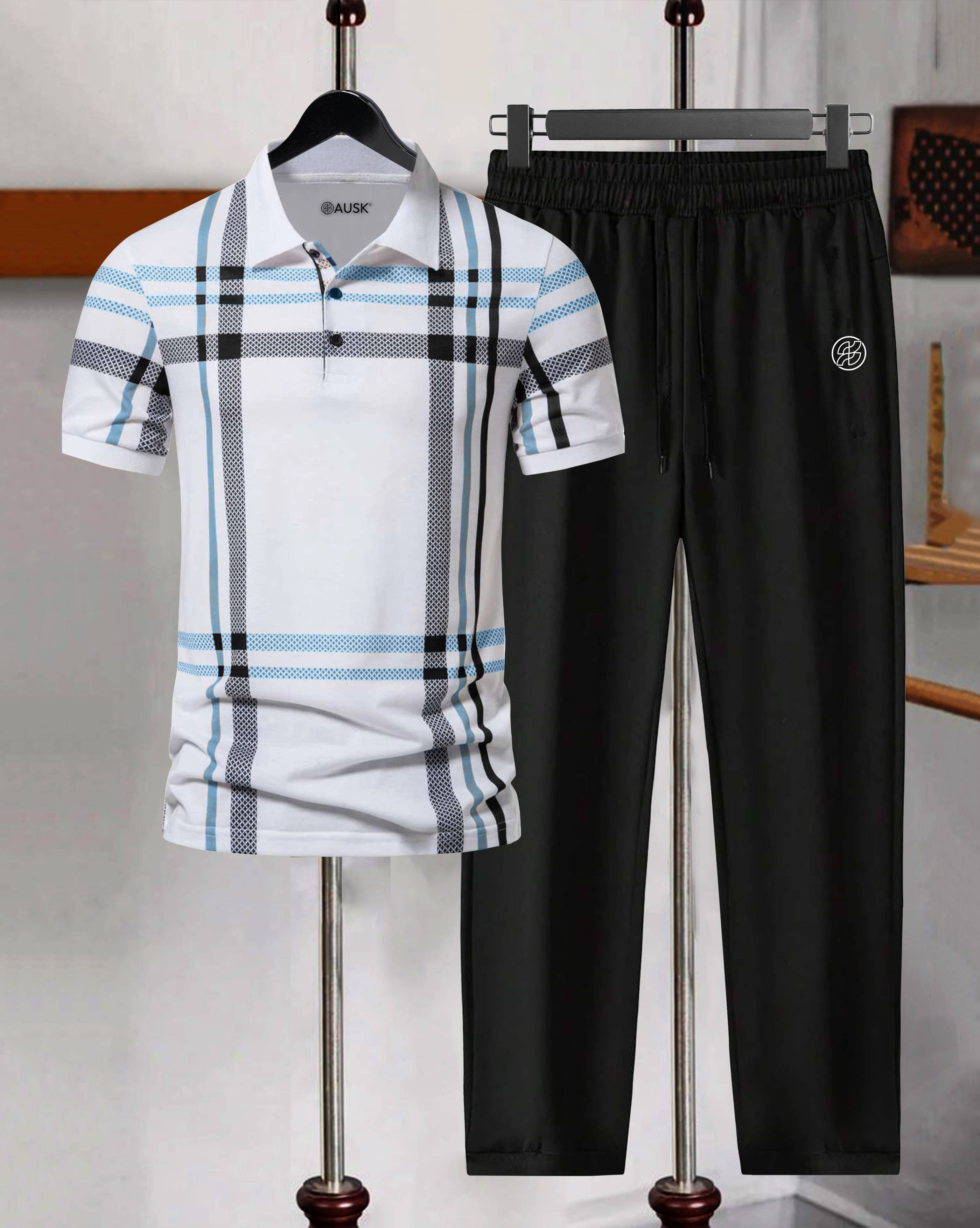     			AUSK Men's T-shirt With Trousers Co-Ords Set ( Pack of 1 , White )