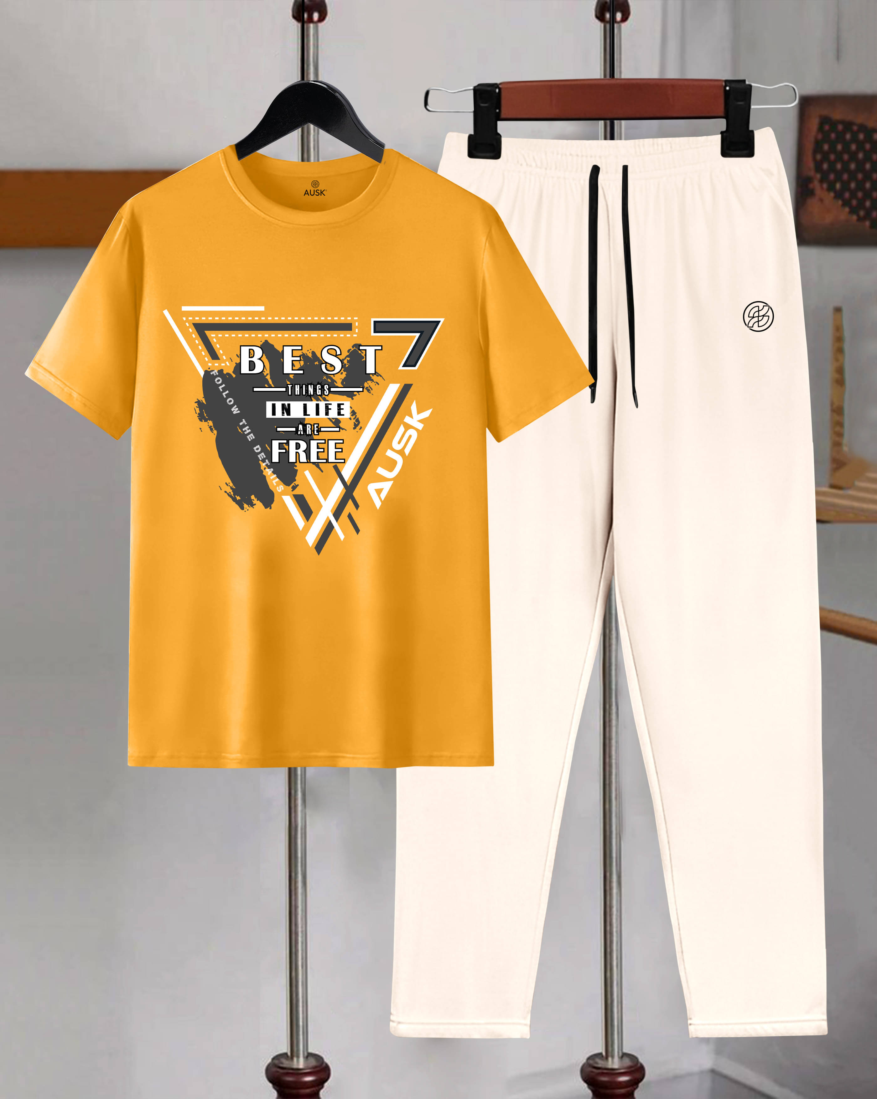     			AUSK Men's T-shirt With Trousers Co-Ords Set ( Pack of 1 , Mustard )