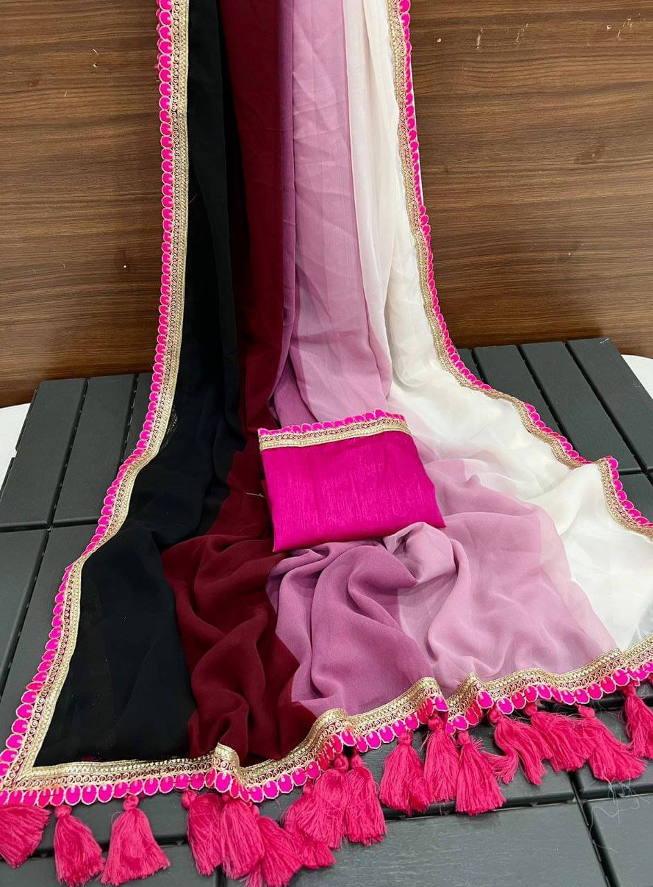 Arkia Georgette Embellished Saree With Unstitched Blouse Piece ( Coffee ) Arkia Georgette Embellished Saree With Unstitched Blouse Piece ( Coffee )