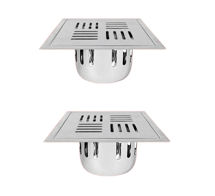 COSVIT Stainless Steel 5"x5" Fleek Square Plain with Anti Cockroach Water Drain Floor Jali for Bathroom & Kitchen (Pack of 2)