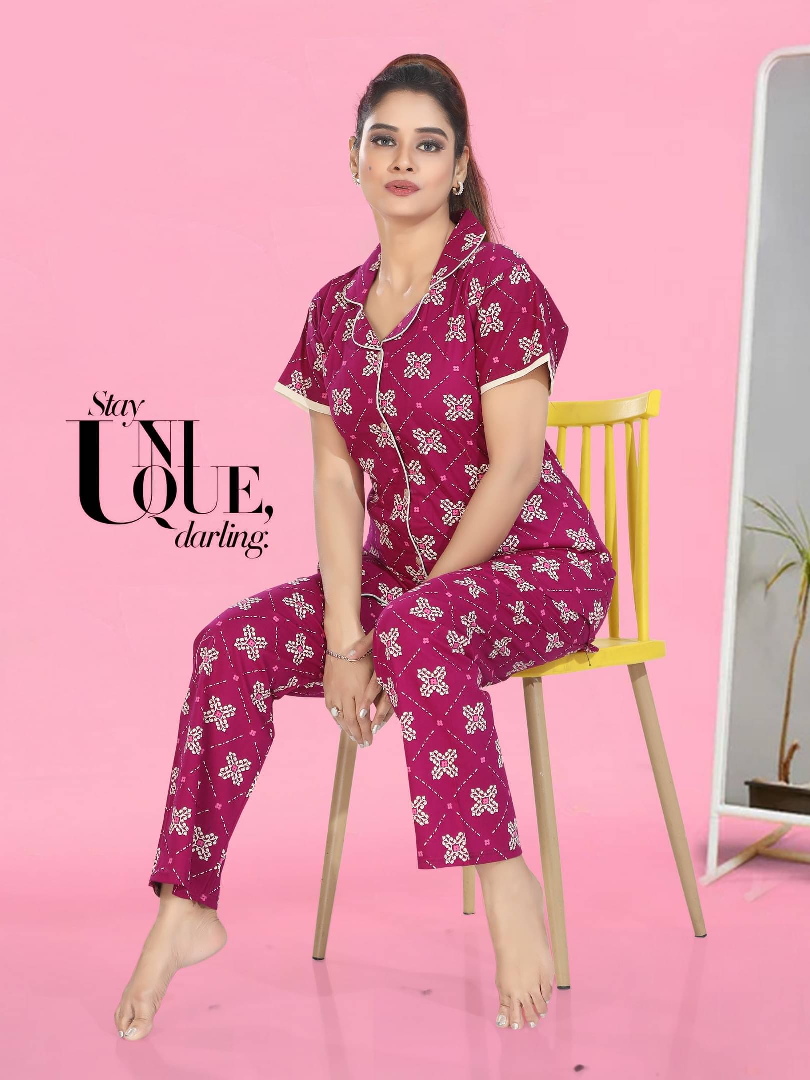     			Cinco Purple Cotton Women's Nightwear Nightsuit Sets ( Pack of 1 )